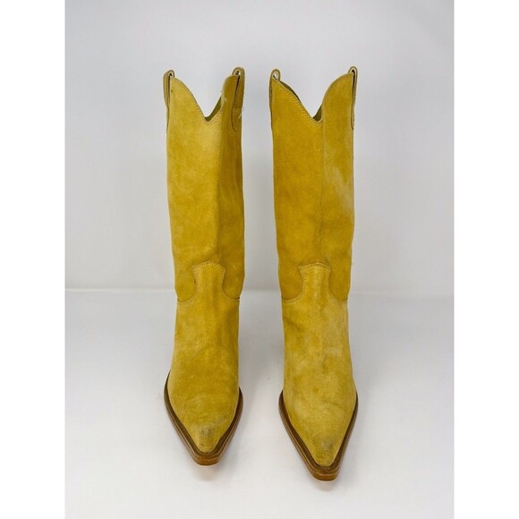 Navid O Nadia Women Boots Yellow Suede Mid Calf Pointed Heeled Designer 41 US 10 - Picture 4 of 12